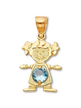 14k Solid Gold March Birthstone Girl Charm By Tehrani Jewelry